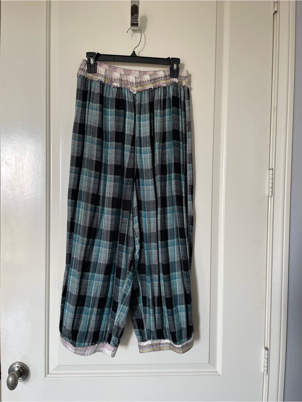Free People Falling for Flannel Plaid Lounge Pants in Teal and Black